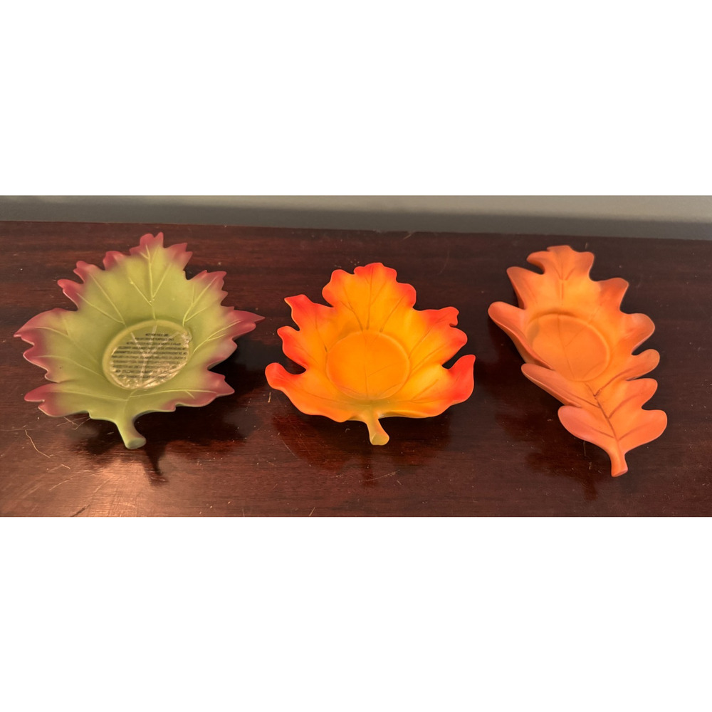 PartyLite Whispering Leaves Tealight Trio Autumn Leaf Candle Holders w/ Box